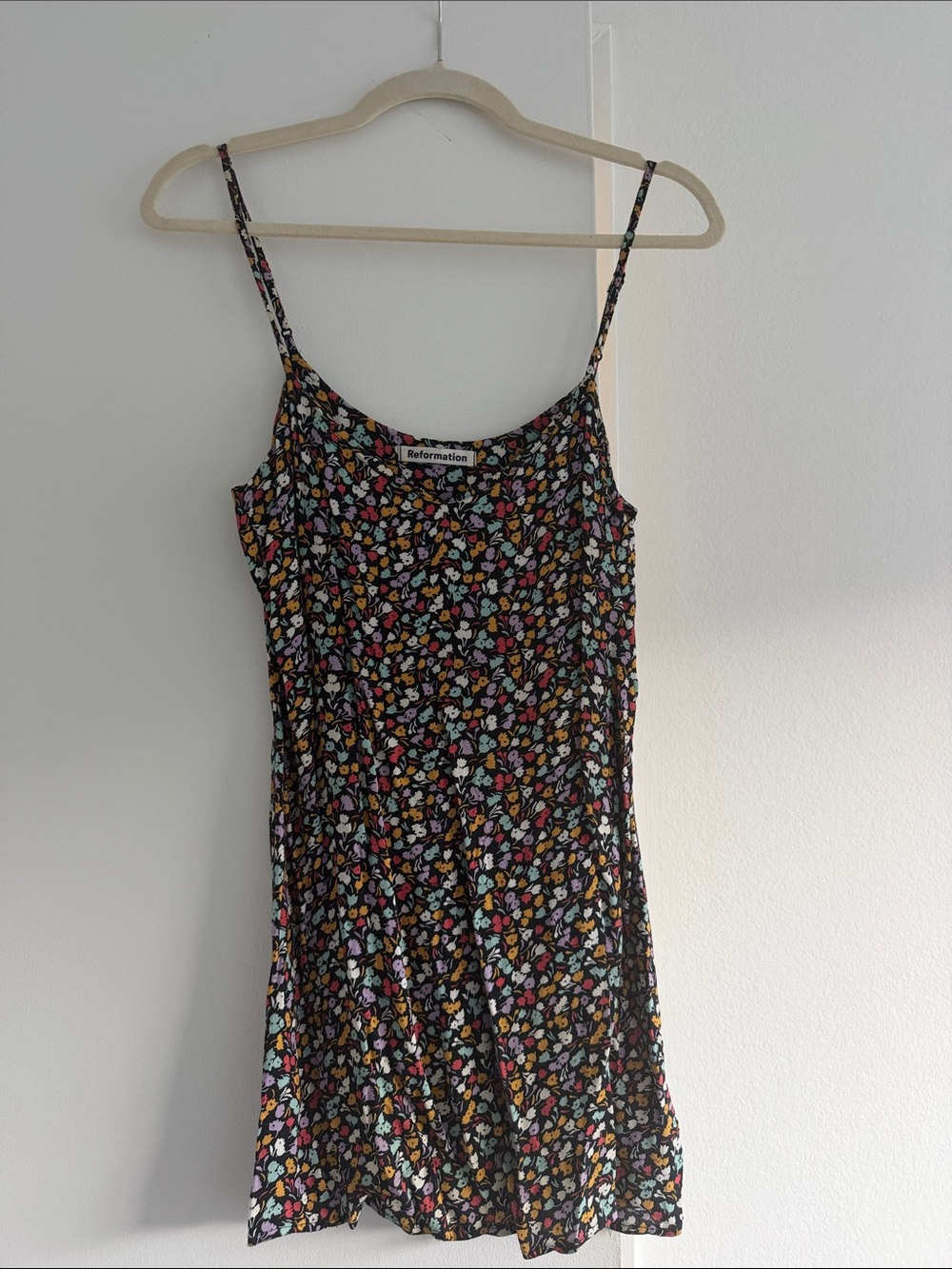 Reformation Black Floral Cami Slip with Multicolor Flowers